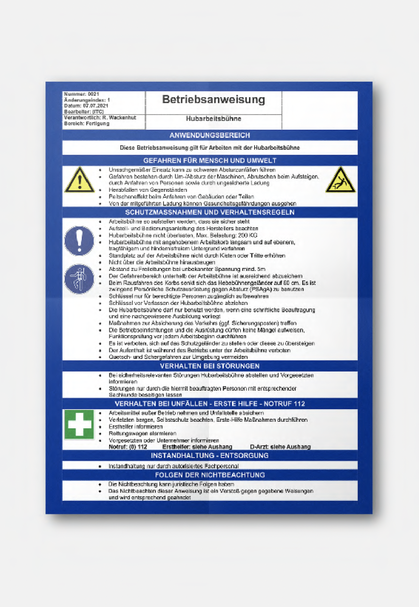 Bild für Betriebsanweisung