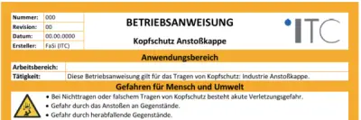 Bild zu Betriebsanweisung – Kopfschutz Anstoßkappe