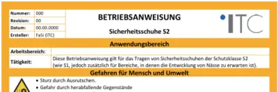 Bild zu Betriebsanweisung – Sicherheitsschuhe S2