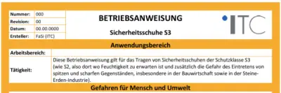 Bild zu Betriebsanweisung – Sicherheitsschuhe S3