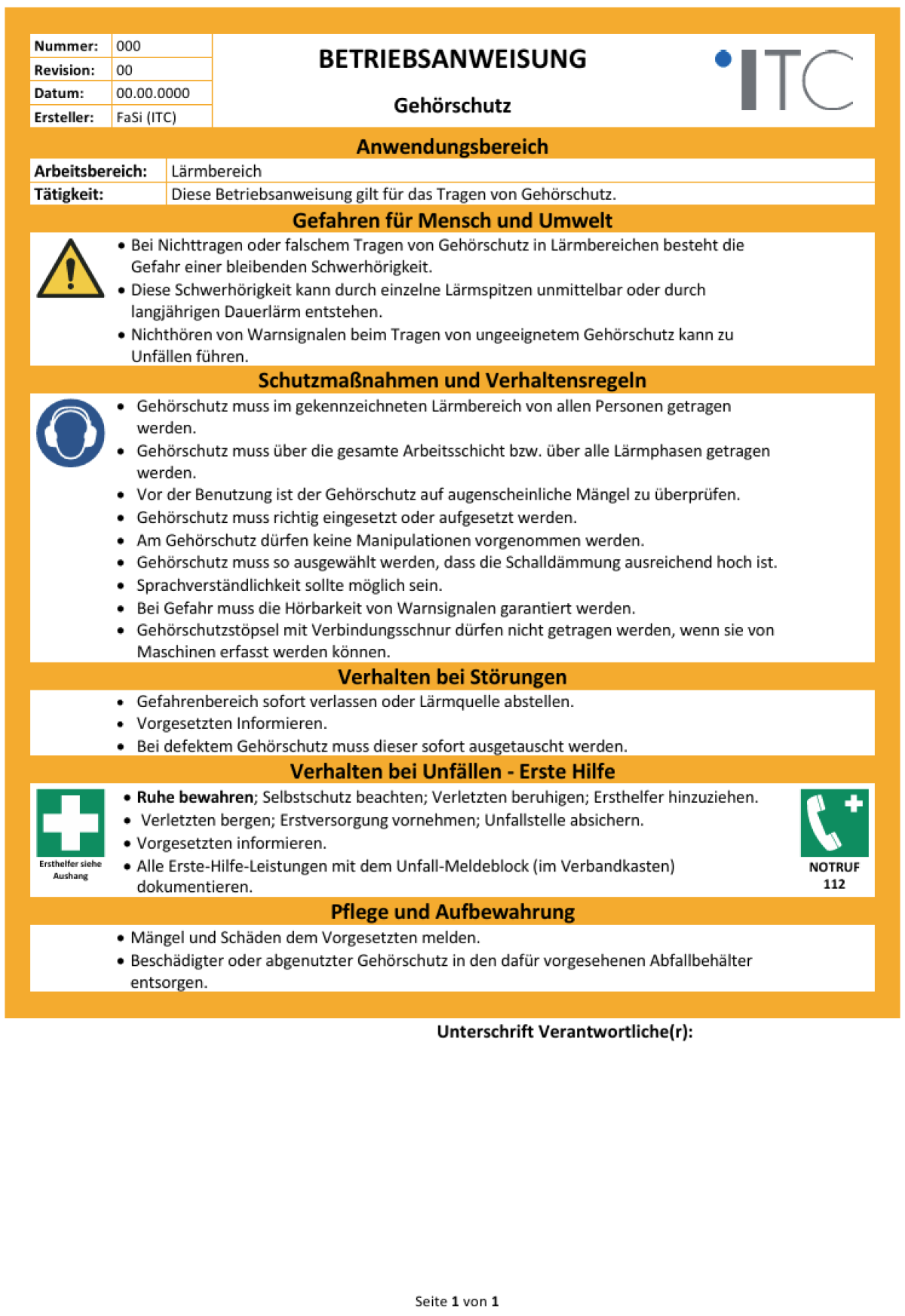 Vorschau: Betriebsanweisung – Gehörschutz