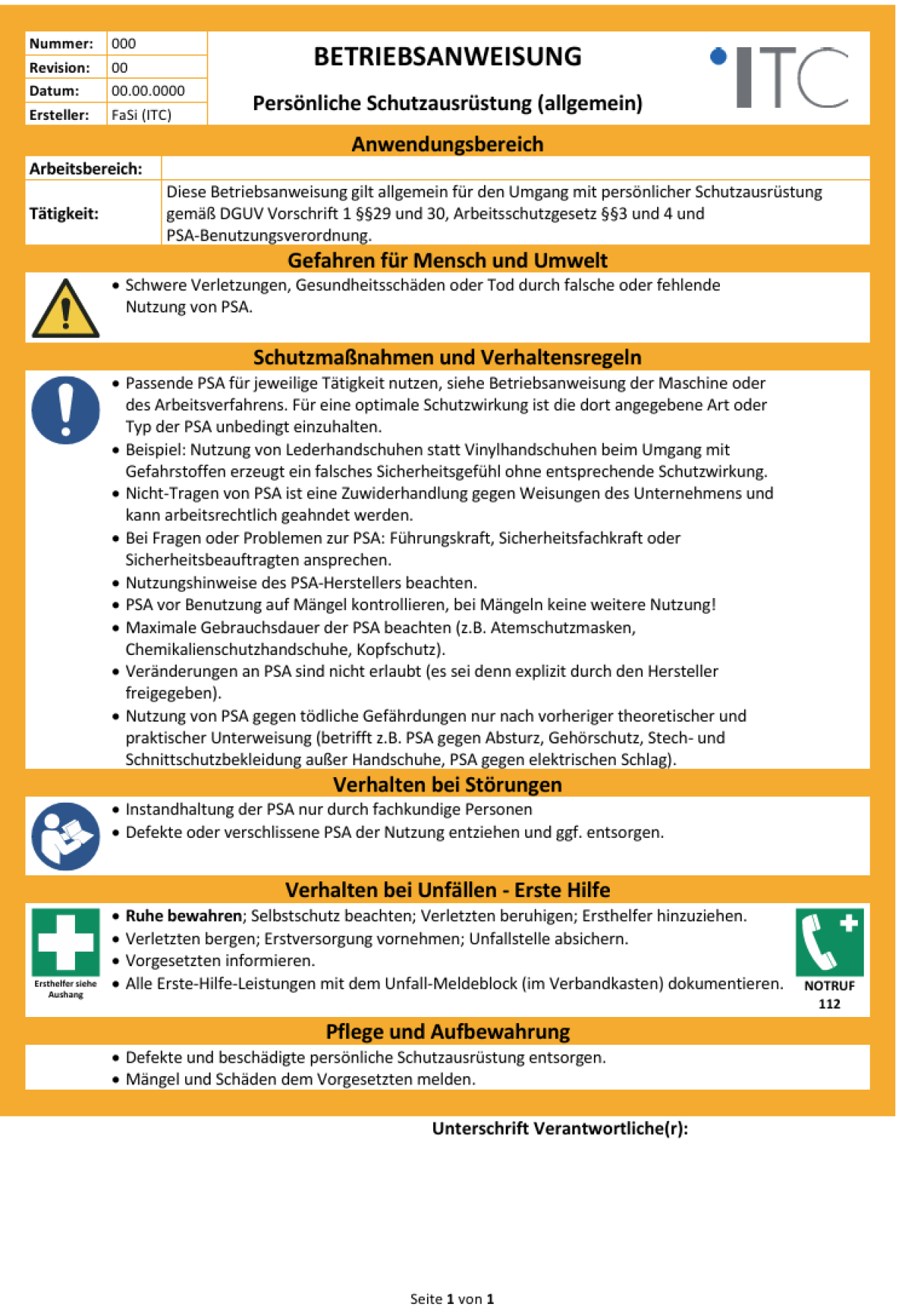 Vorschau: Betriebsanweisung – Persönliche Schutzausrüstung (allgemein)