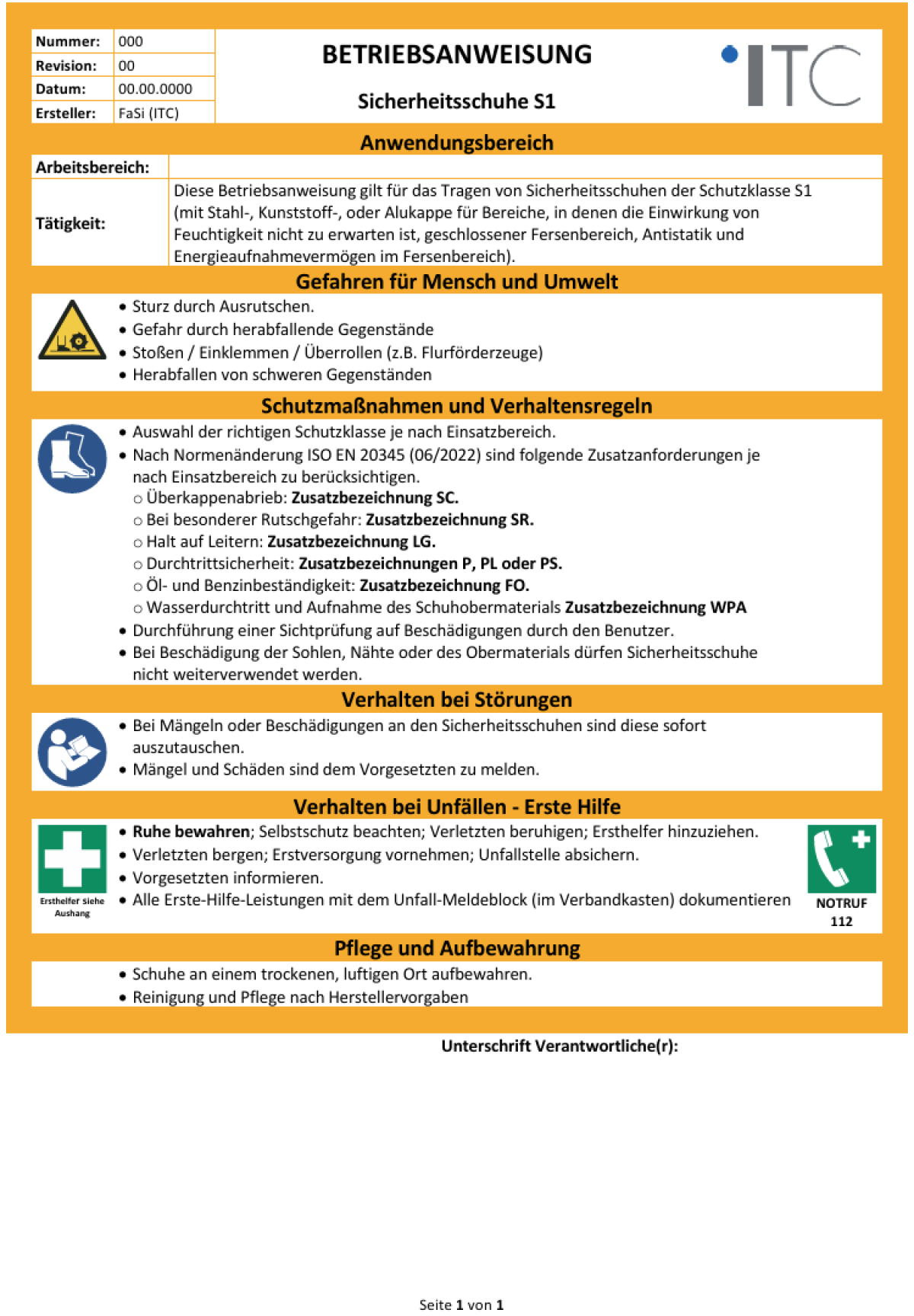 Vorschau: Betriebsanweisung – Sicherheitsschuhe S1