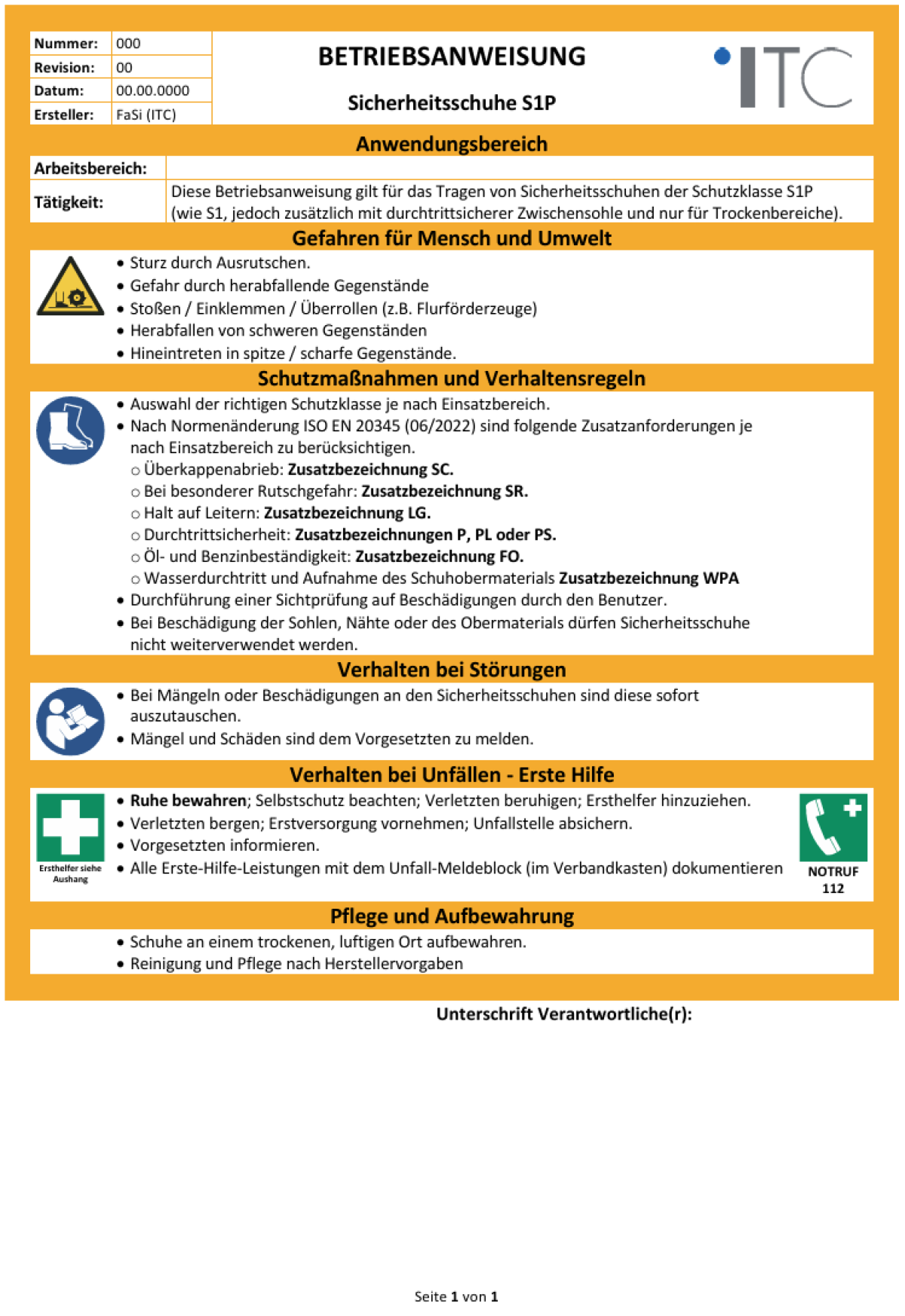 Vorschau: Betriebsanweisung – Sicherheitsschuhe S1P