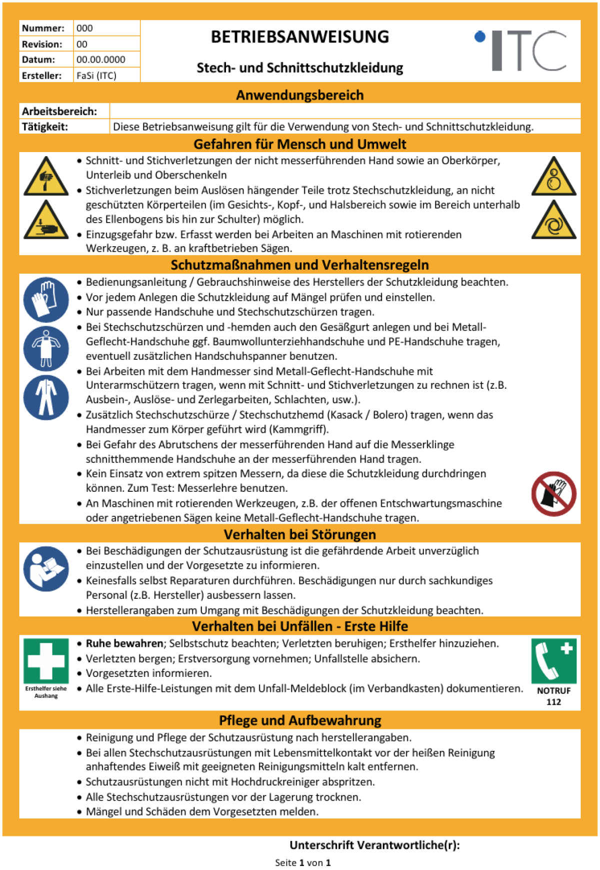 Vorschau: Betriebsanweisung – Stech- und Schnittschutzkleidung