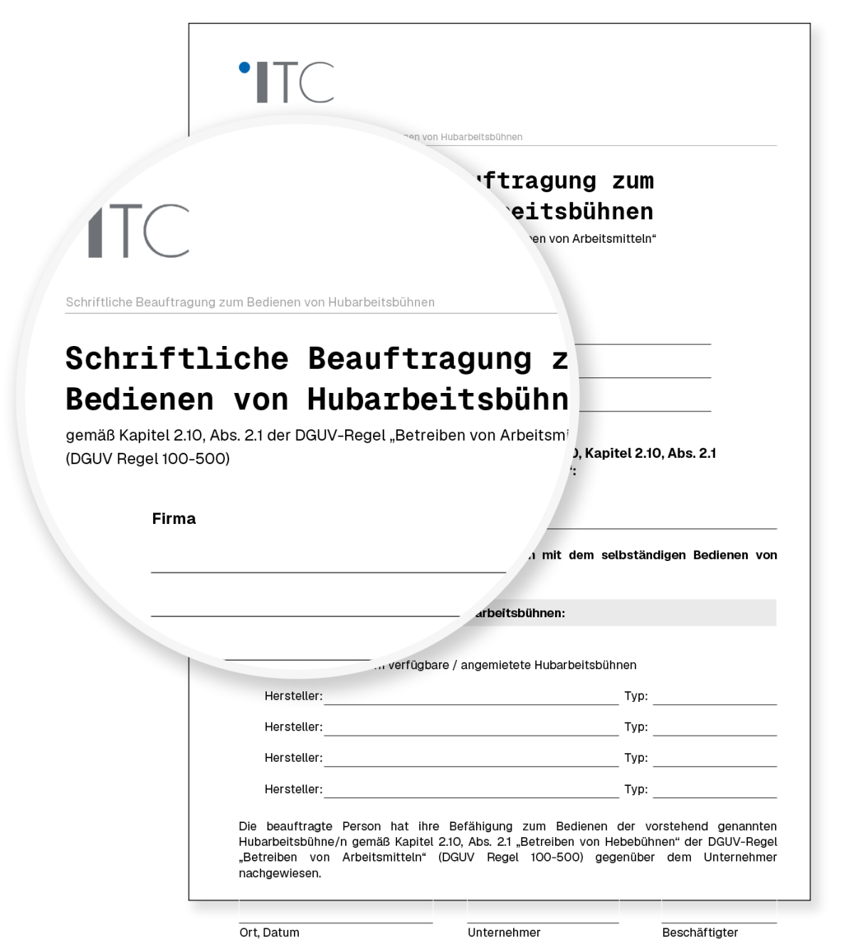 Vorschau: Vorlage Schriftliche Beauftragung zum Bedienen von Hubarbeitsbühnen