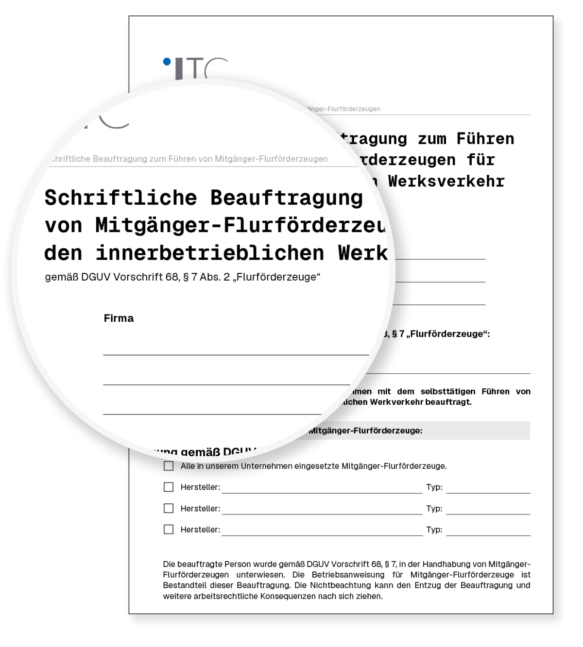Vorschau: Vorlage Schriftliche Beauftragung zum Führen von Mitgänger-Flurförderzeugen