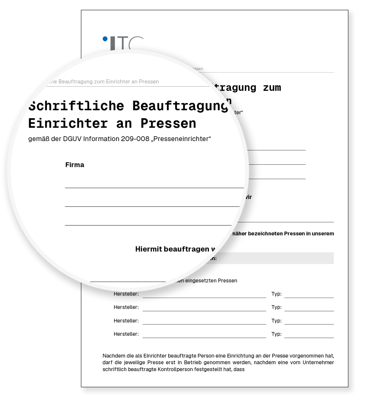 Vorschau: Vorlage Schriftliche Beauftragung zum Einrichter an Pressen