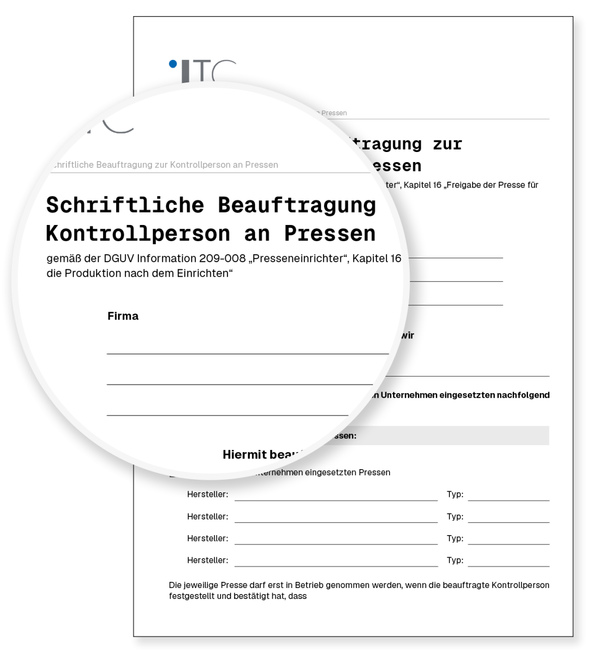 Vorschau: Vorlage Schriftliche Beauftragung zur Kontrollperson an Pressen