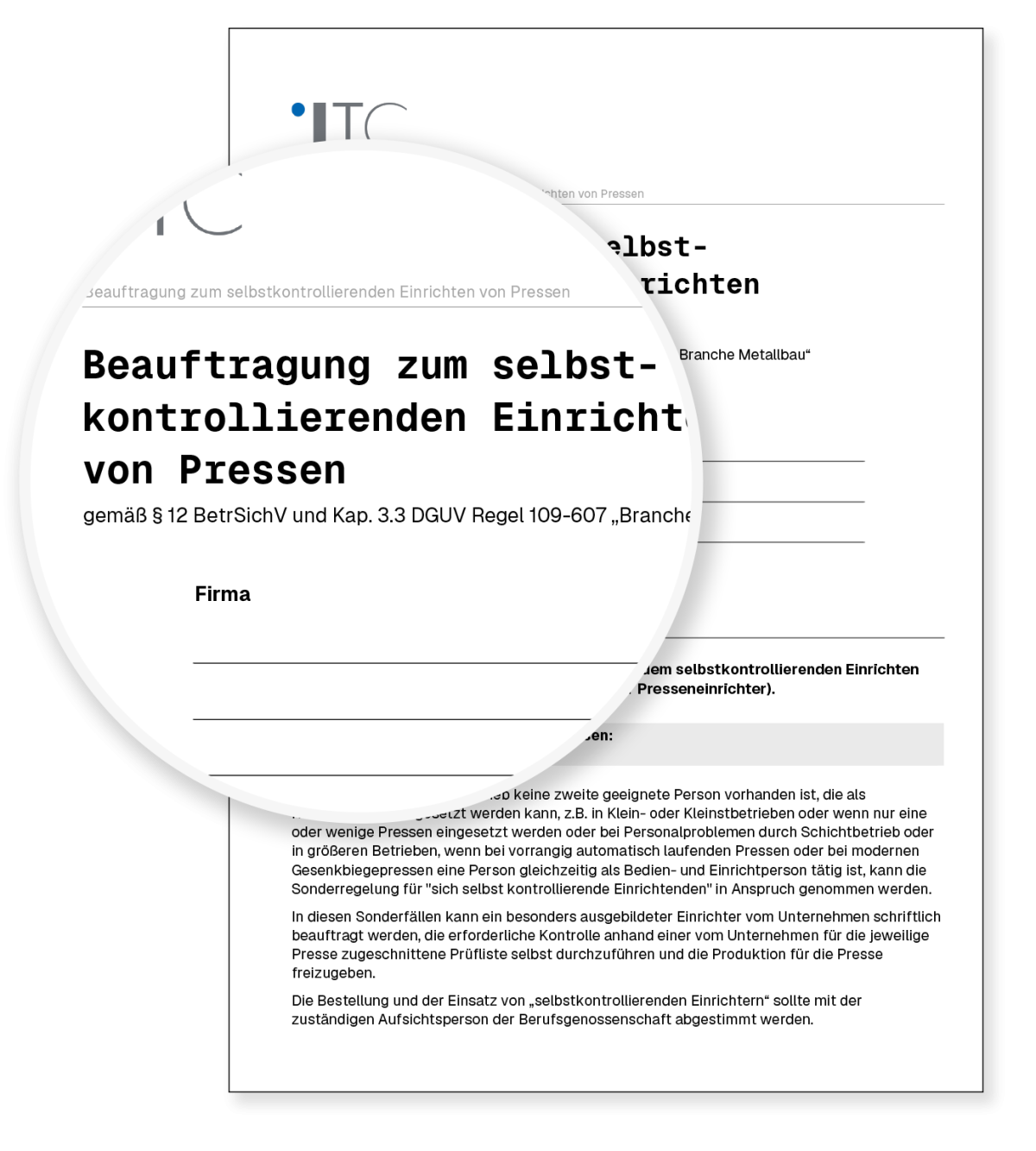 Vorschau: Vorlage Schriftliche Beauftragung zum selbstkontrollierenden Einrichten von Pressen