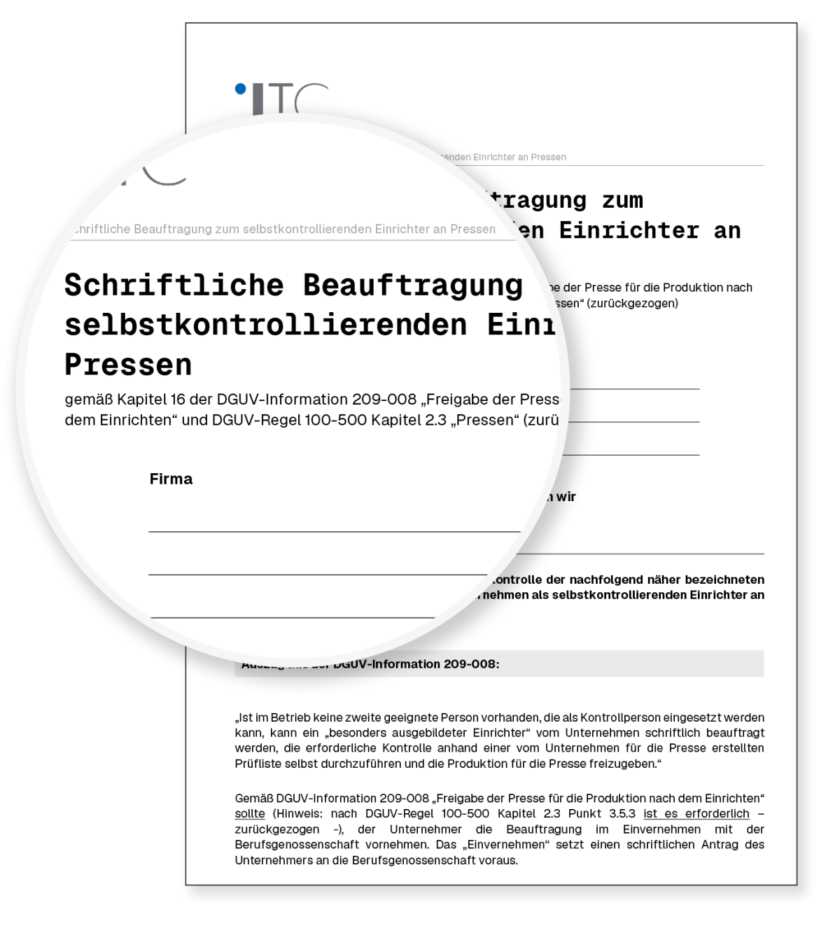 Vorschau: Vorlage Schriftliche Beauftragung zum selbstkontrollierenden Einrichter an Pressen