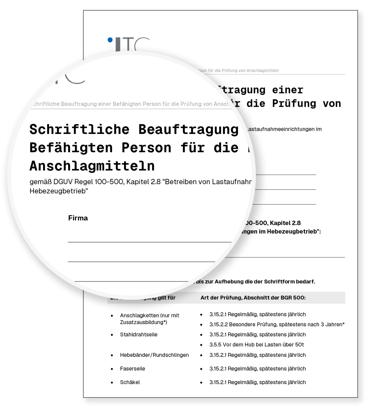 Vorschau: Vorlage Bestellung zur befähigten Person für die Prüfung von Anschlagmitteln