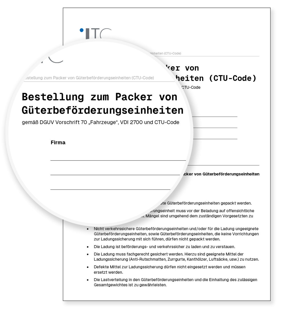 Vorschau: Vorlage Bestellung zum Packer von  Güterbeförderungseinheiten (CTU-Code)