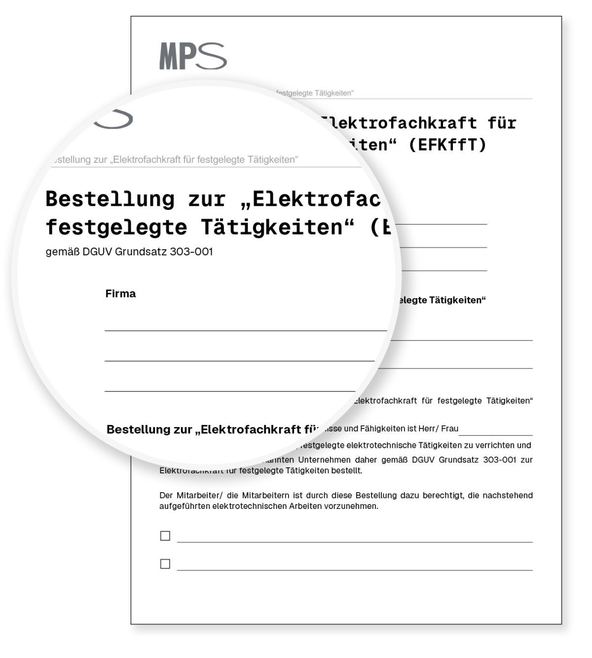 Vorschau: Vorlage Bestellung zur „Elektrofachkraft für festgelegte Tätigkeiten“ (EFKffT)